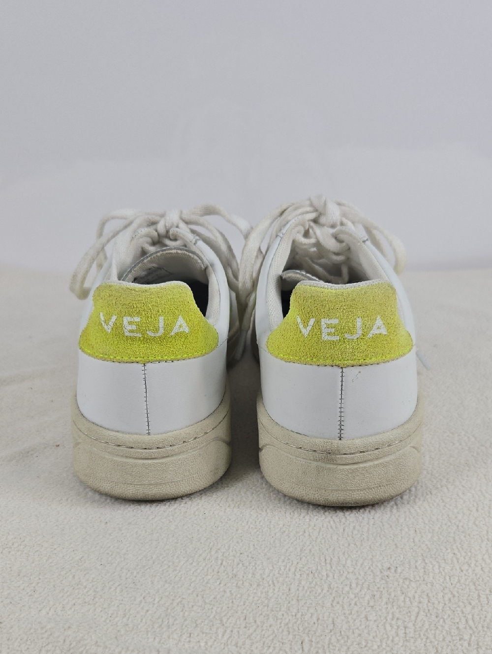 Veja White Leather Sneakers with Neon Yellow Accents - Women's Casual Sneakers - Picture 7 of 10